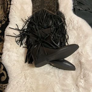 Ash boots over the knee fringe wedge  leather